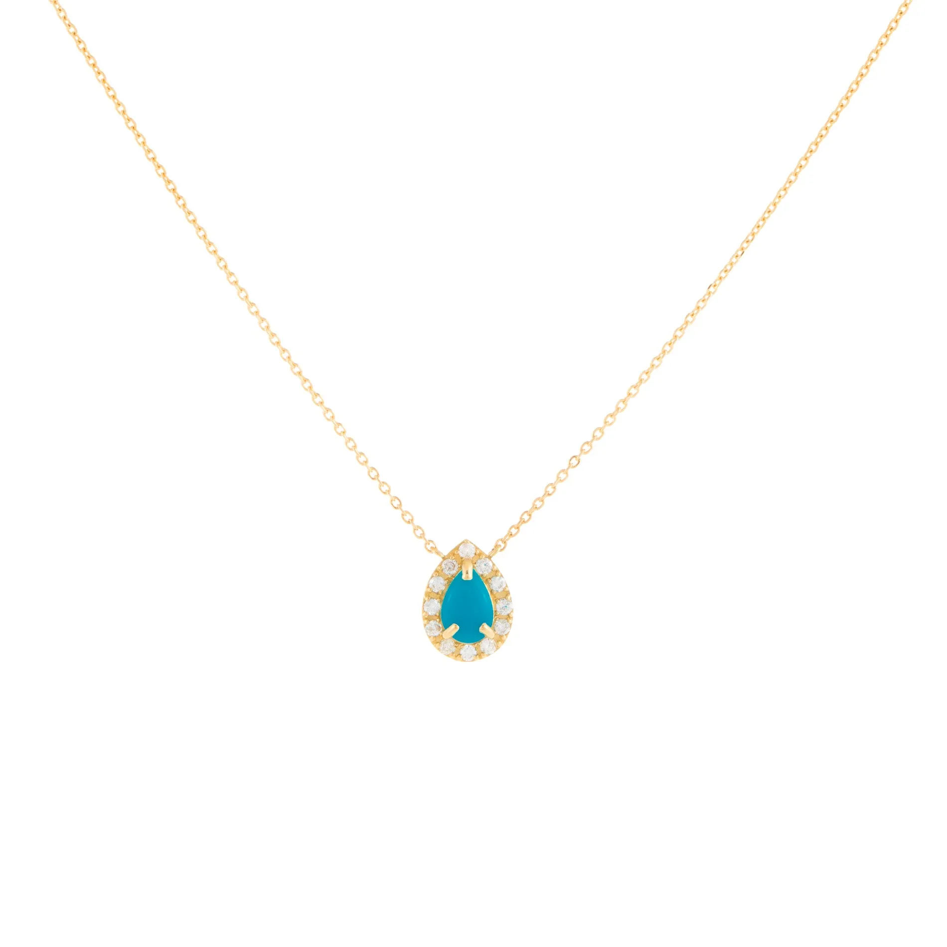 Diamond X Turquoise Pear Necklace 14K