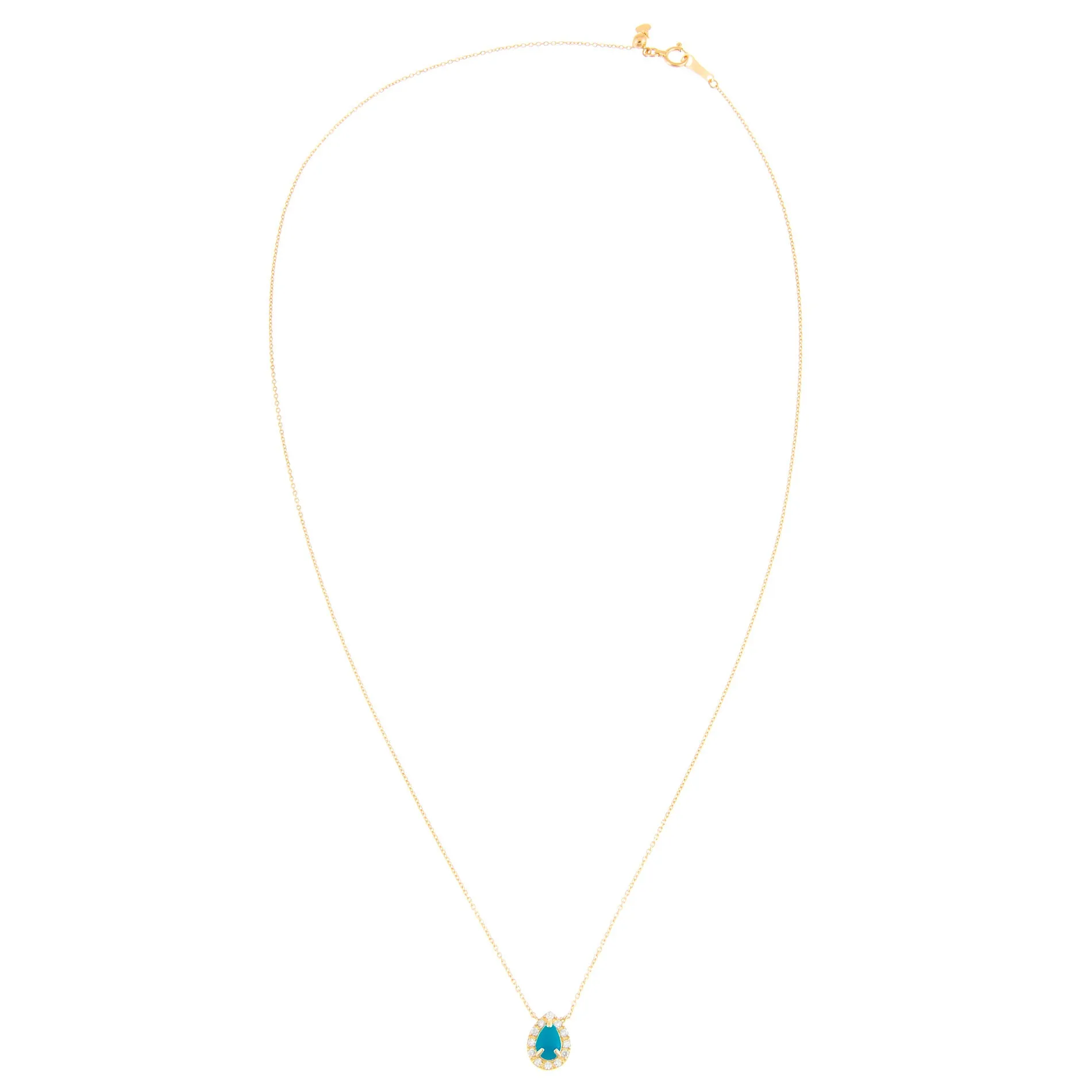 Diamond X Turquoise Pear Necklace 14K