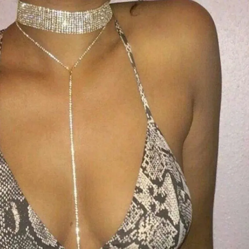 DIEZI 2024 Crystal Choker Necklace for Women Rhinestone Double-Strand Layered Long Necklaces Wedding Chokers Statement Jewelry