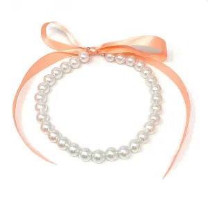 DOTTY coral ribbon pearl necklace
