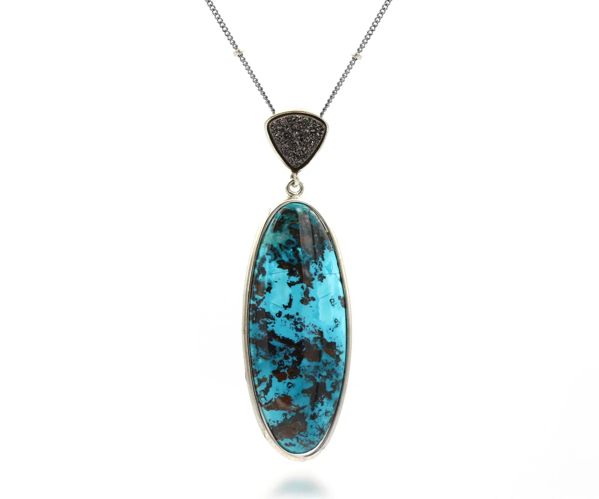 Double Drop Chrysocolla Black Druzy Necklace