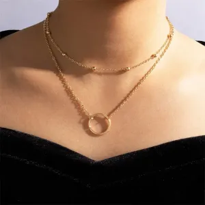 Double Layer Beaded Ring Round Circle Pendant Necklaces