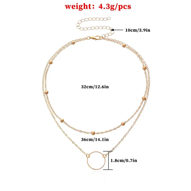 Double Layer Beaded Ring Round Circle Pendant Necklaces