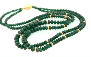 Double Strand of Emerald Disc Beads, Necklace with Yellow Gold Spacers