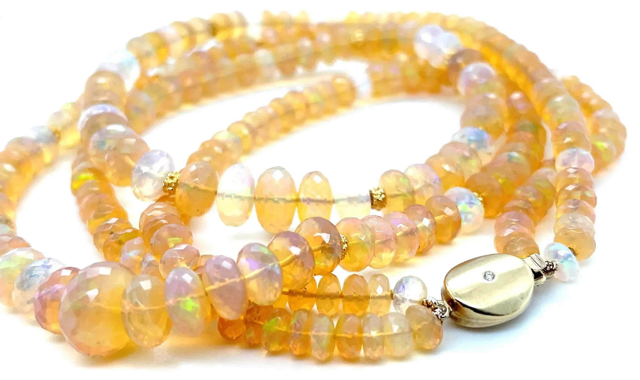 Double Strand Opal Bead Necklace, 170.45 Carat Total, Yellow Gold Accents