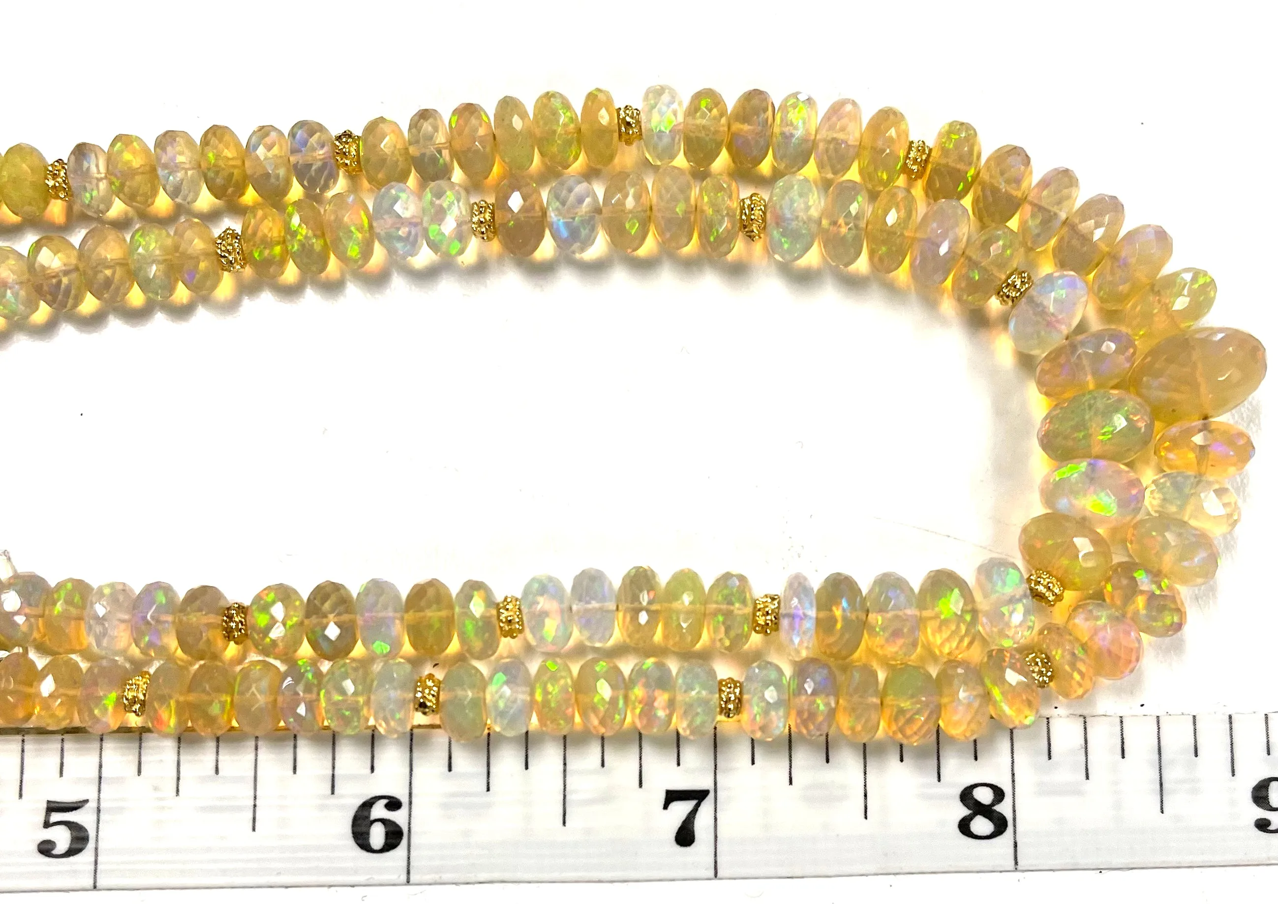 Double Strand Opal Bead Necklace, 170.45 Carat Total, Yellow Gold Accents