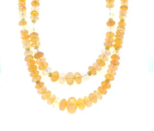 Double Strand Opal Bead Necklace, 170.45 Carat Total, Yellow Gold Accents