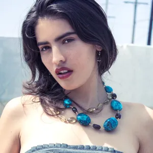Dramatic Turquoise & Smoky Quartz Sterling Silver Statement Necklace