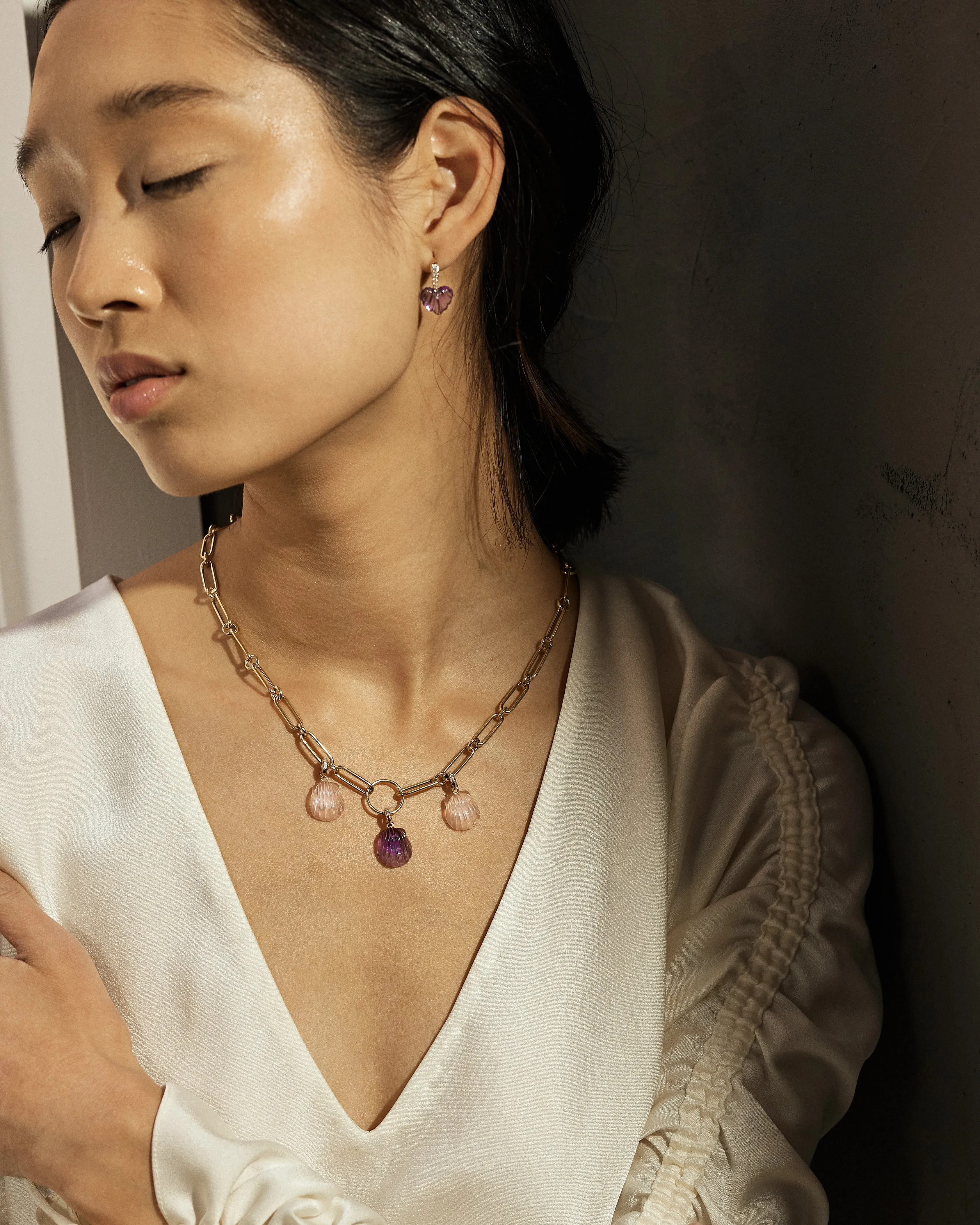 Dream Shell Scallop Pendant - Amethyst