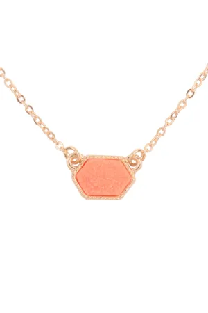 Druzy Hexagon Pendant Necklace Earring Set Coral - Pack of 6