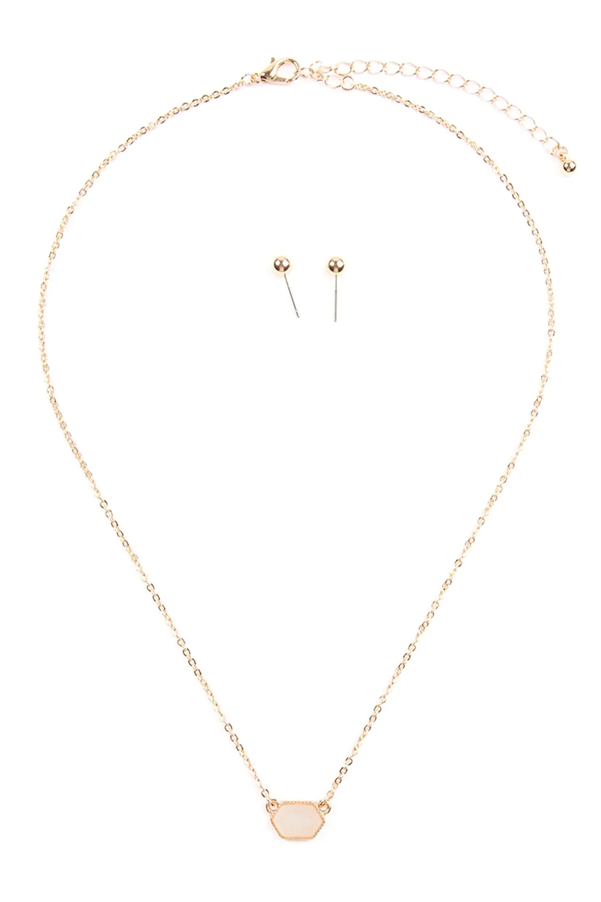 Druzy Hexagon Pendant Necklace Earring Set White - Pack of 6