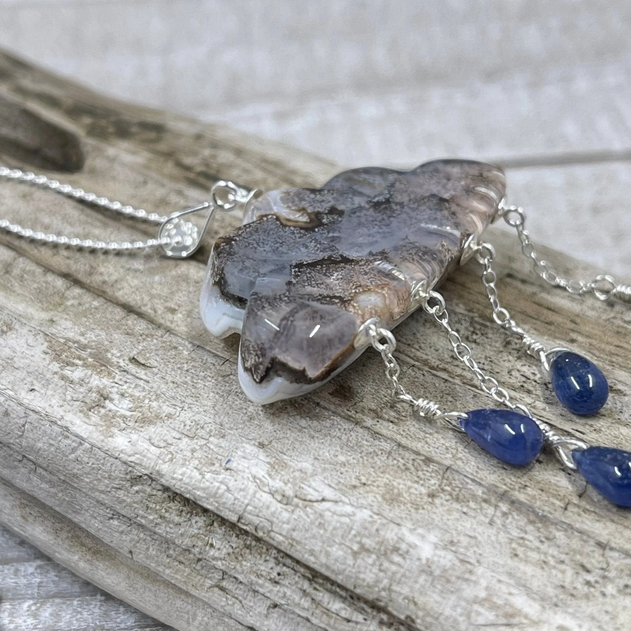 Druzy White Cloud with Sapphire Raindrops Necklace