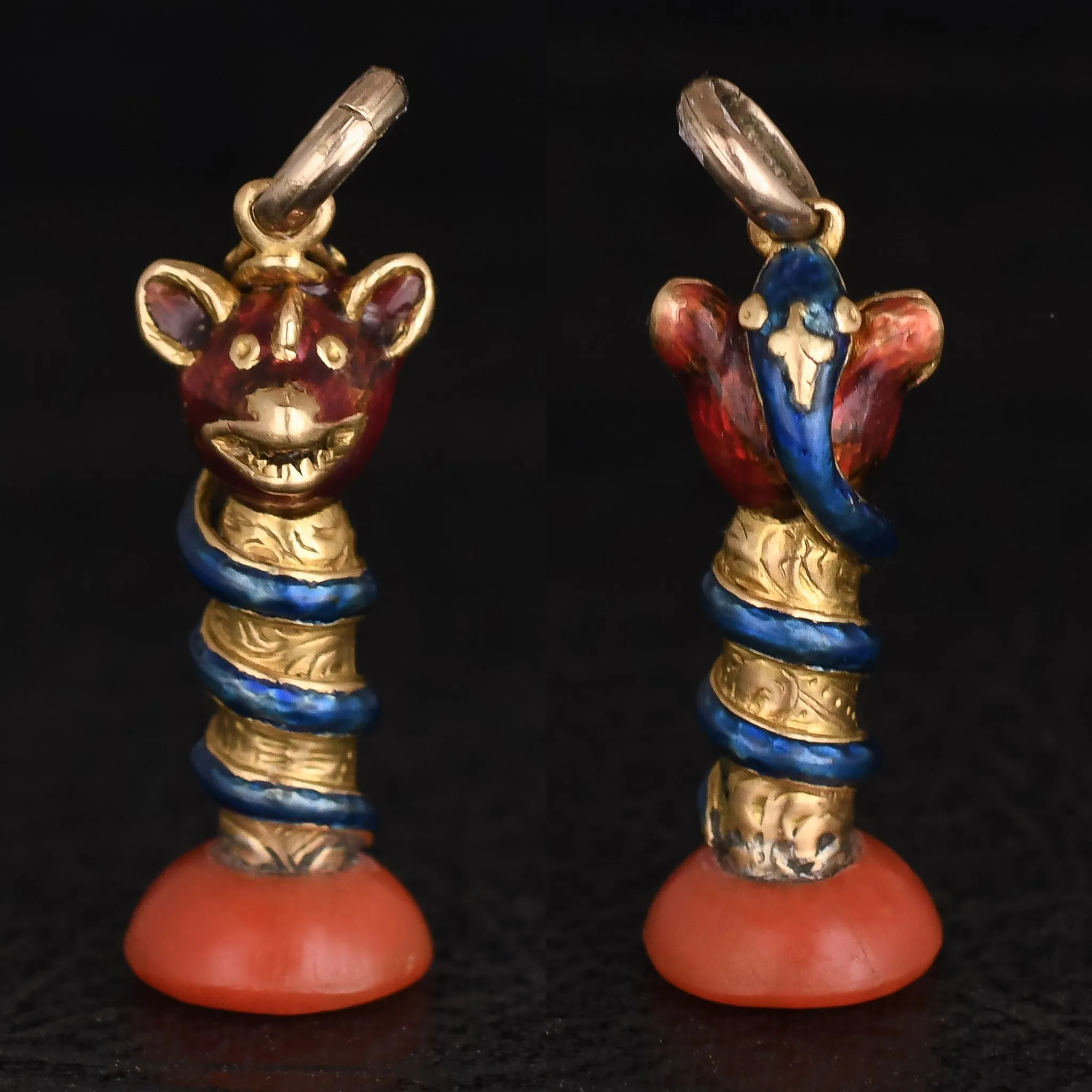 Early Victorian Weird Bear & Snake Fob Pendant