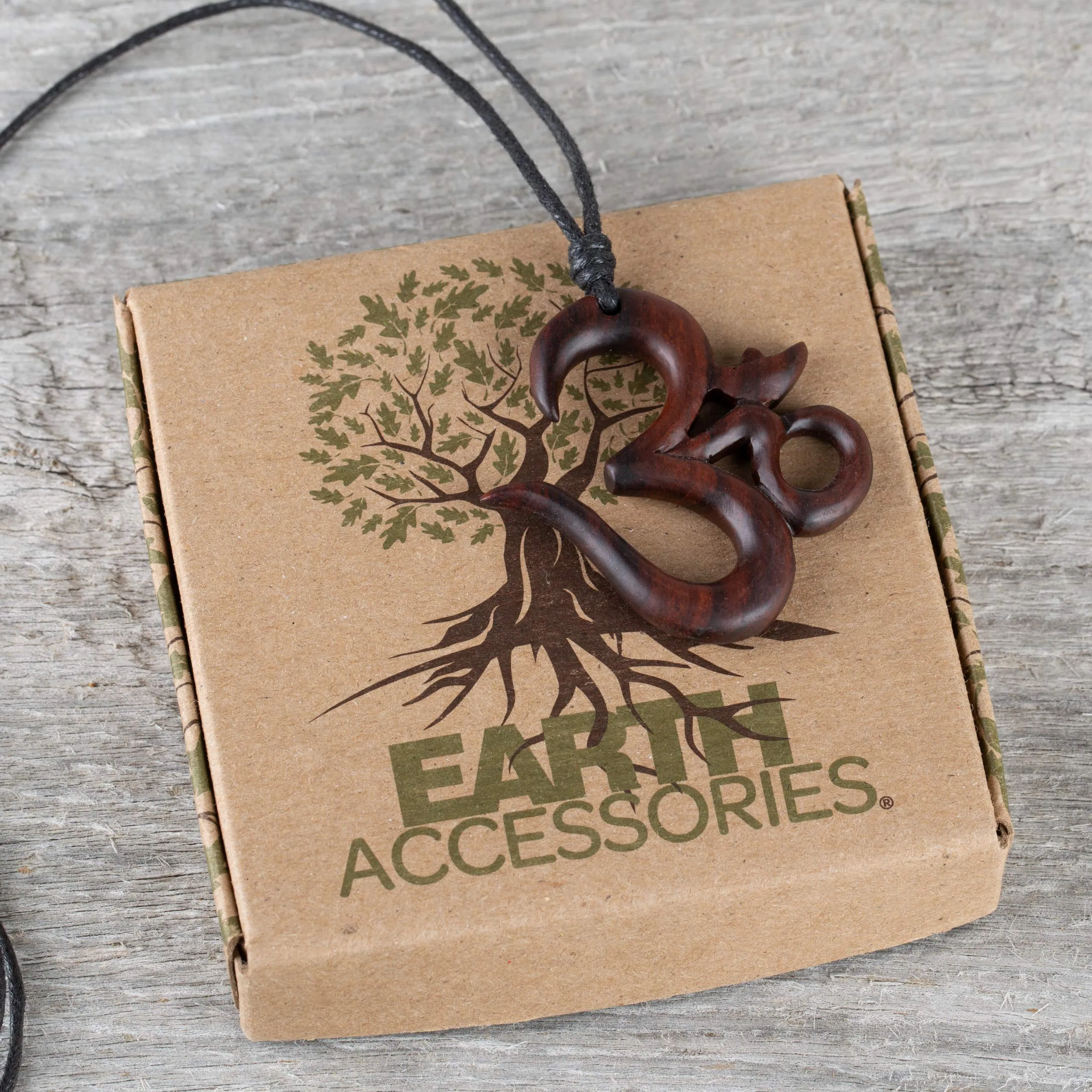 Earth Accessories Adjustable Ohm Necklace with Organic,Wood-Om,Yoga Necklace for Women-Bohemian Necklaces for Strength,Meditation, Spiritual Practice