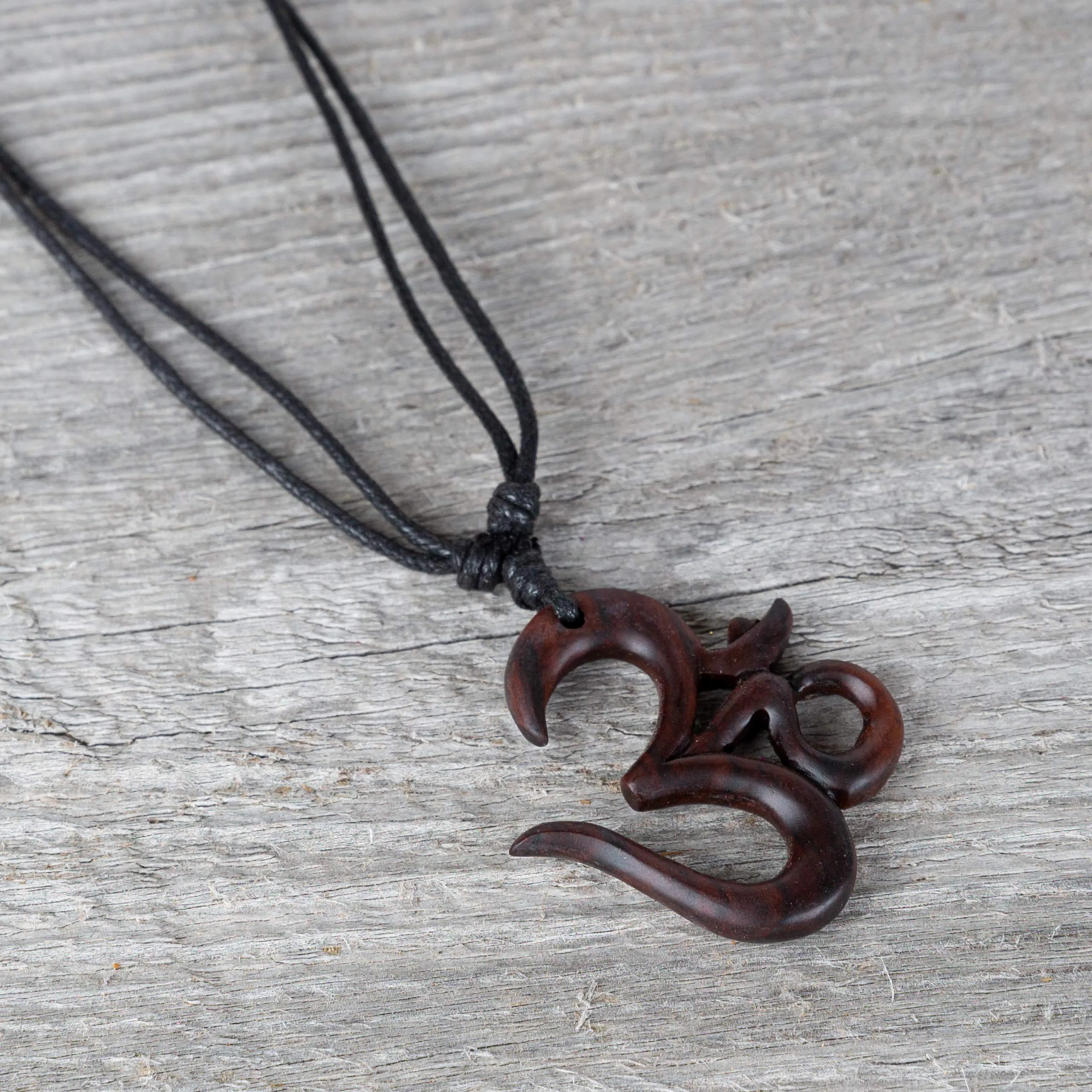 Earth Accessories Adjustable Ohm Necklace with Organic,Wood-Om,Yoga Necklace for Women-Bohemian Necklaces for Strength,Meditation, Spiritual Practice