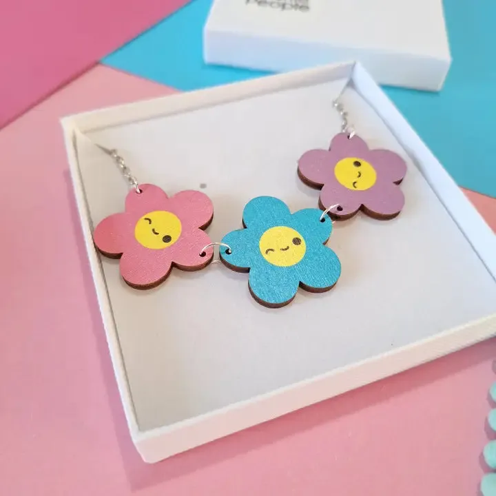 Eco Wooden Happy Flower Necklace