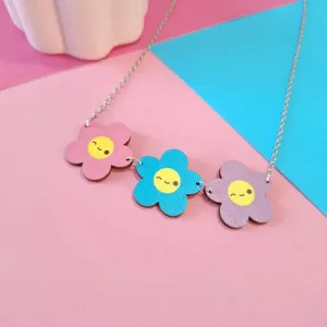 Eco Wooden Happy Flower Necklace
