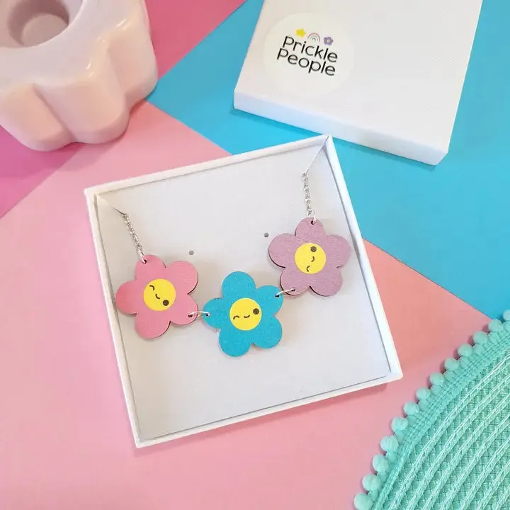 Eco Wooden Happy Flower Necklace