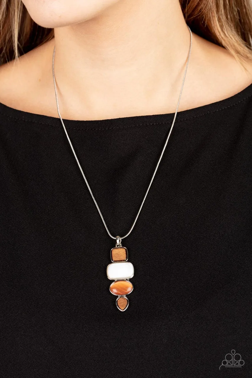 Elemental Energy - Orange - Cat's Eye and White Stone Earthy Pendant Paparazzi Short Necklace