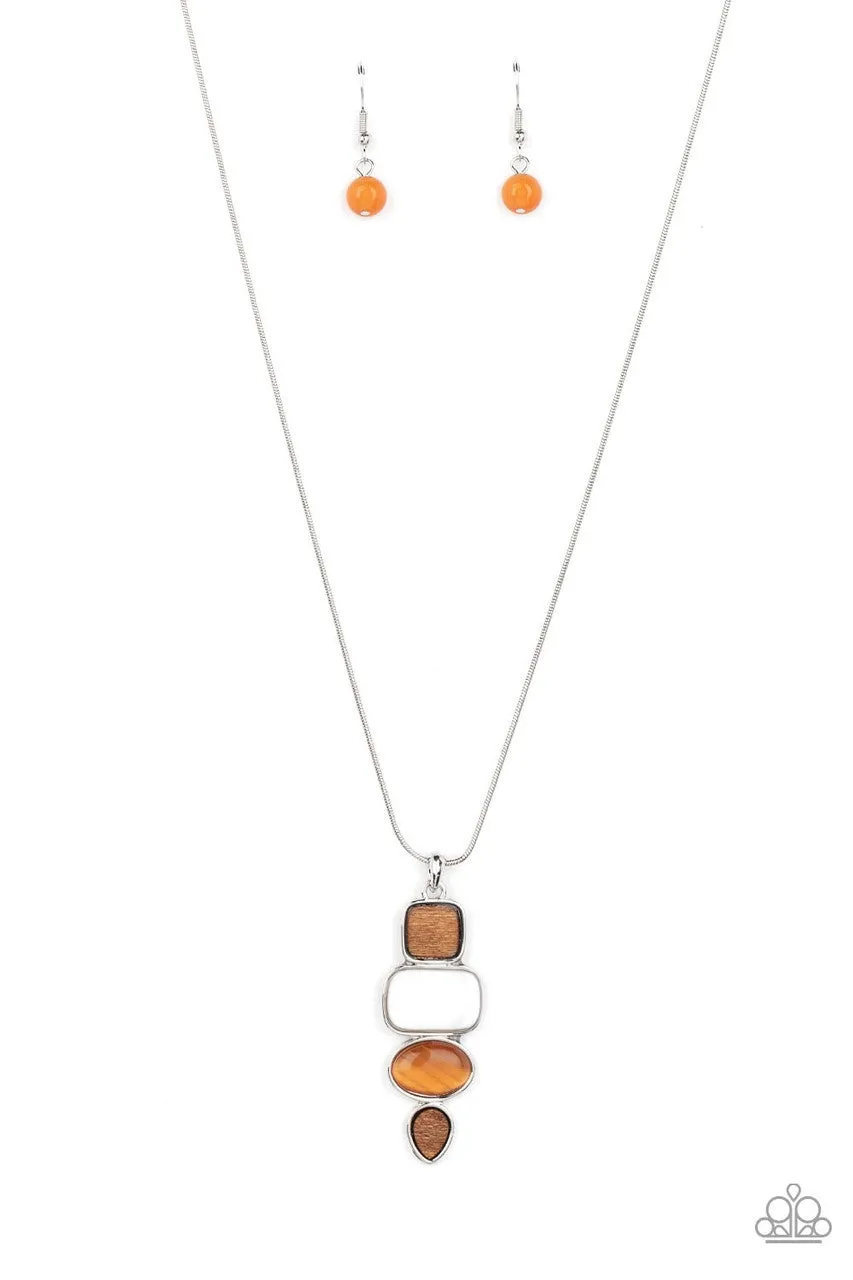 Elemental Energy - Orange - Cat's Eye and White Stone Earthy Pendant Paparazzi Short Necklace