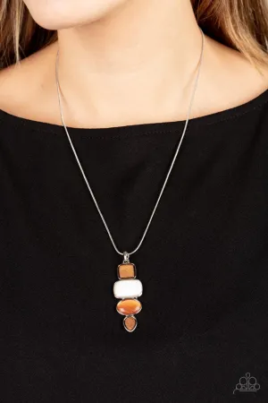 Elemental Energy - Orange - Cat's Eye and White Stone Earthy Pendant Paparazzi Short Necklace