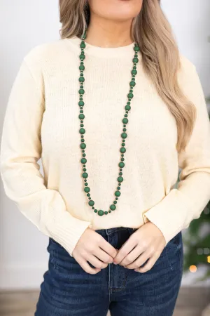 Emerald Green Beaded Long Necklace