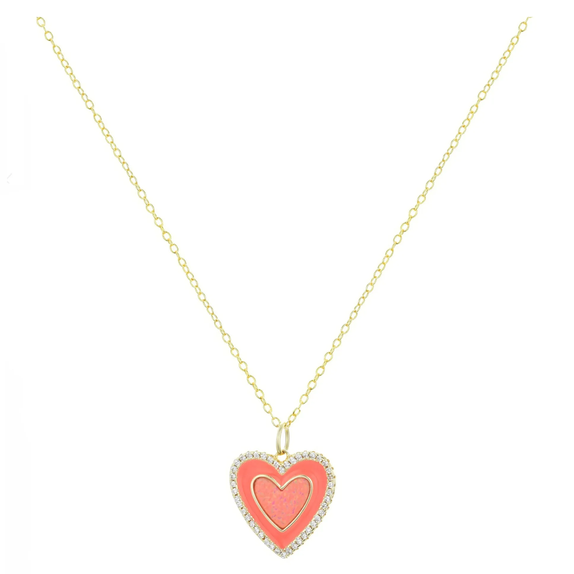 Enamel and Opal Heart Necklace (Available in 3 Colors)