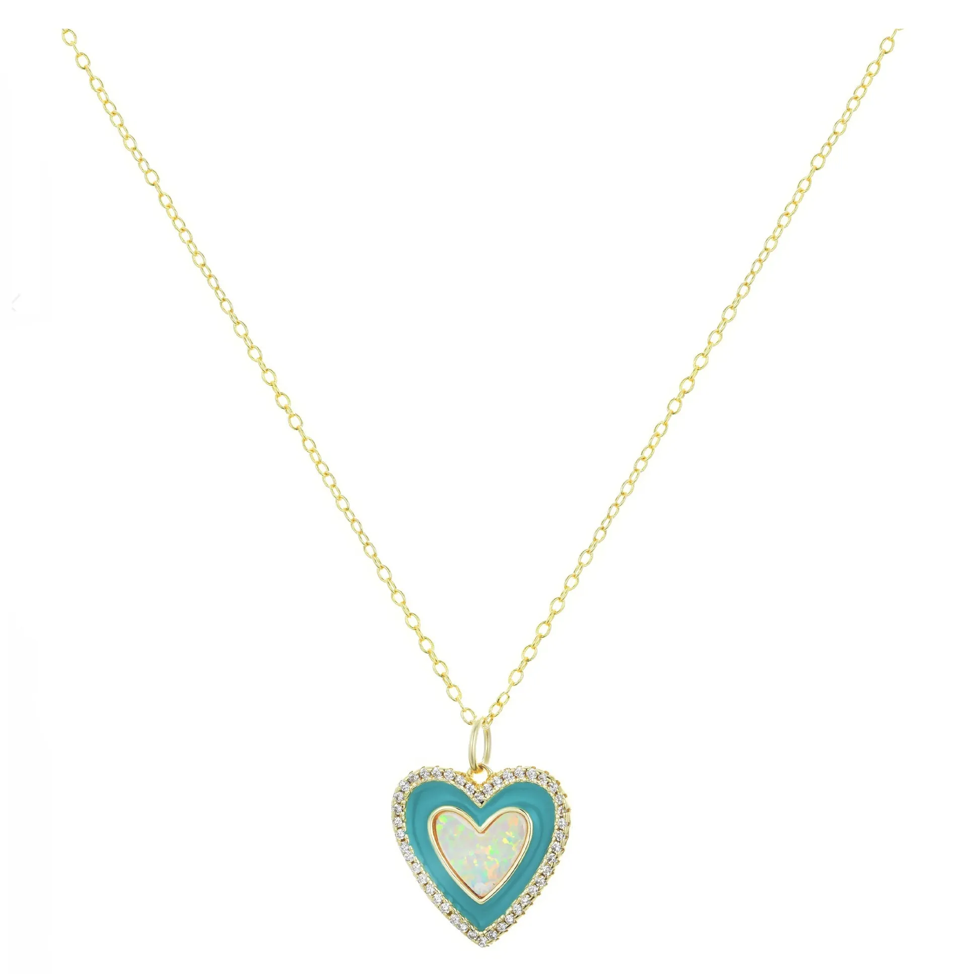 Enamel and Opal Heart Necklace (Available in 3 Colors)