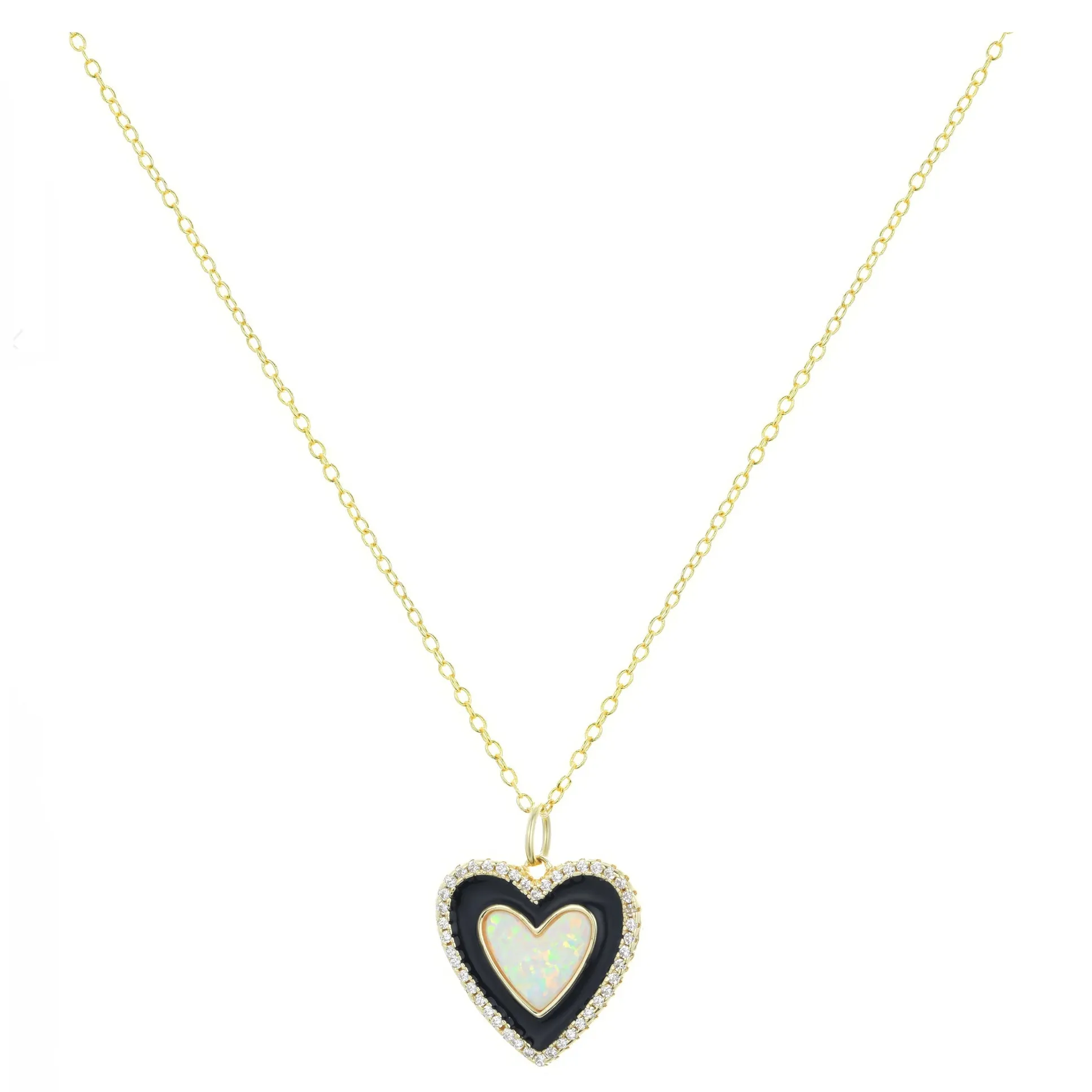 Enamel and Opal Heart Necklace (Available in 3 Colors)