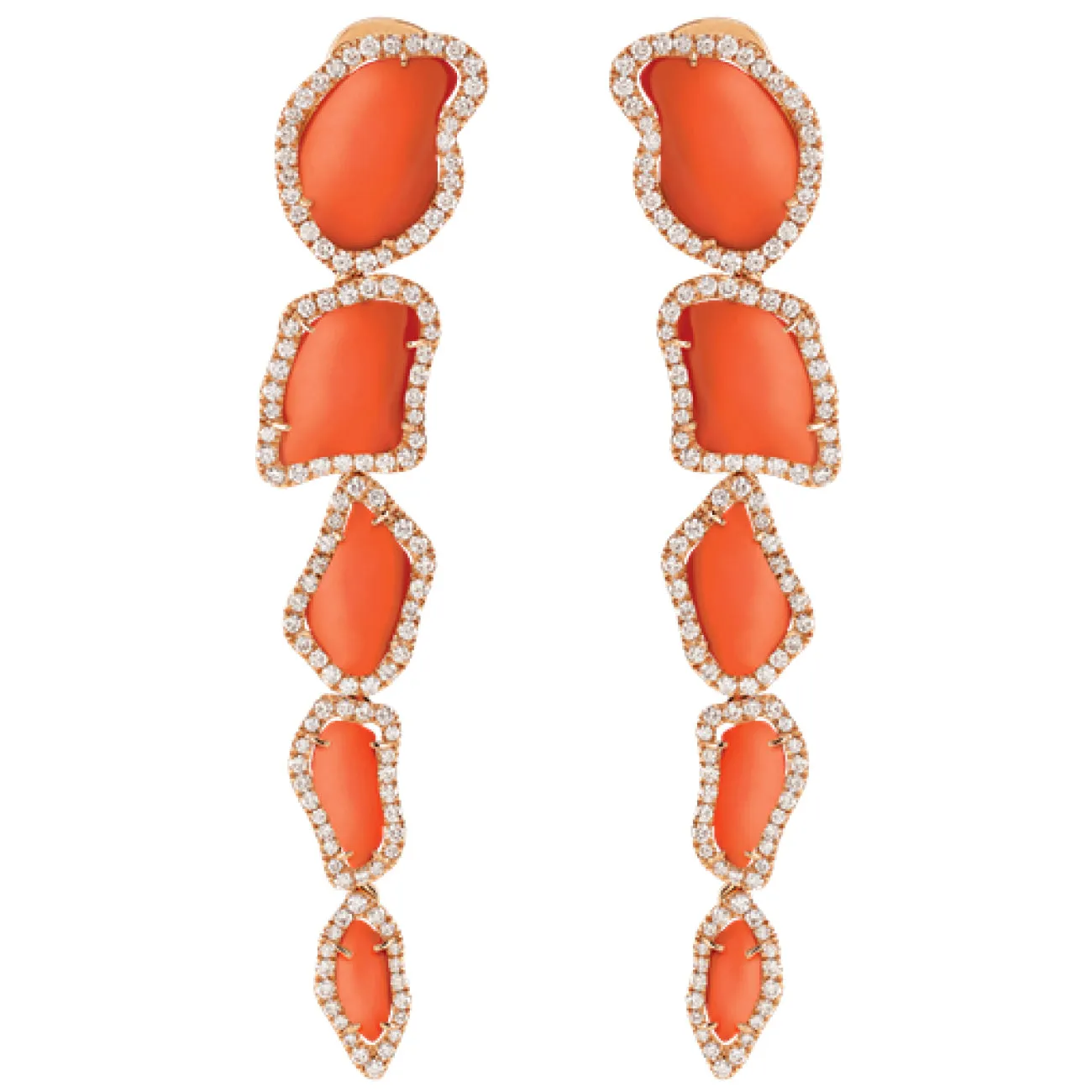 Enchanté 18K Rose Gold Red Coral and Diamond Long Drop Earrings