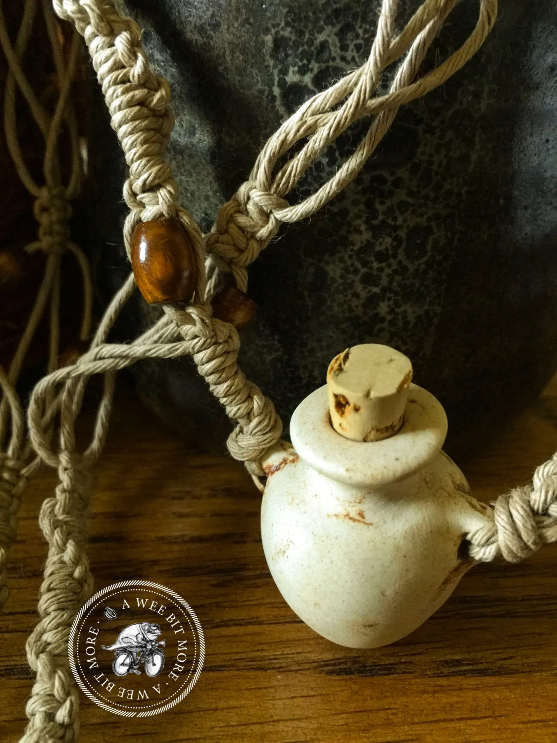 Essential Oils Macramé Necklace – Raku Pendant