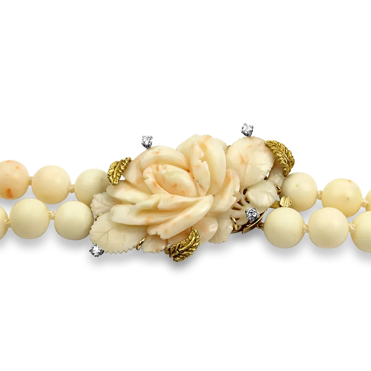 Estate 14K Yellow Gold Coral Bead Necklace