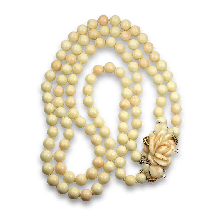 Estate 14K Yellow Gold Coral Bead Necklace