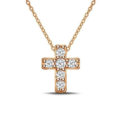 EternalDia 925 Silver Mini Cross Diamond Pendant Necklace (0.10cttw, IJ, I2-I3) 18