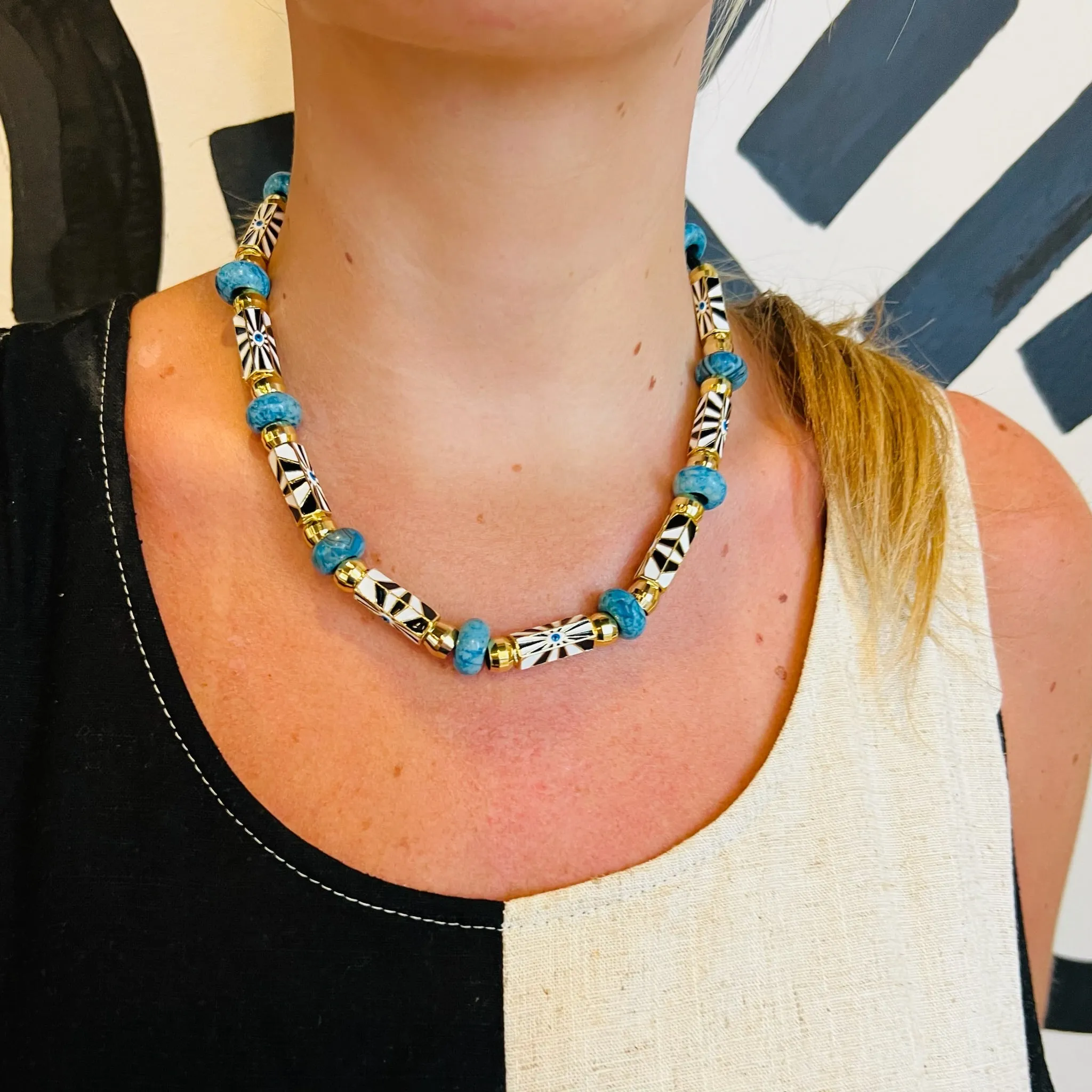 Evil Eye Beaded Necklace Turquoise