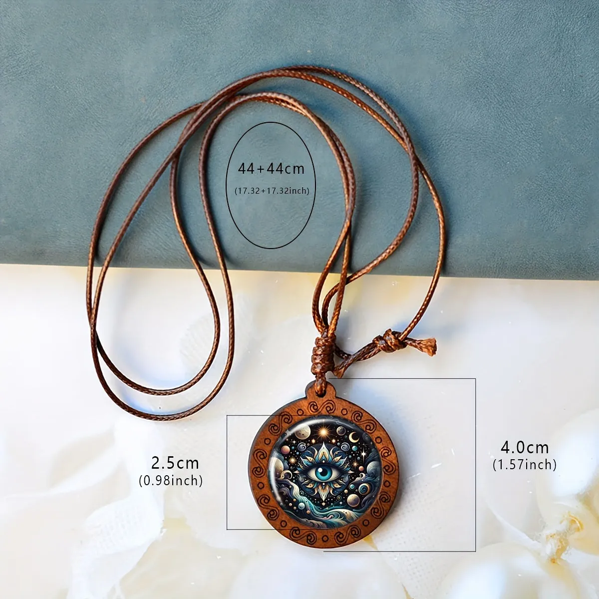 Evil Eye Glass & Wooden Pendant Necklace Retro Punk Style Gift