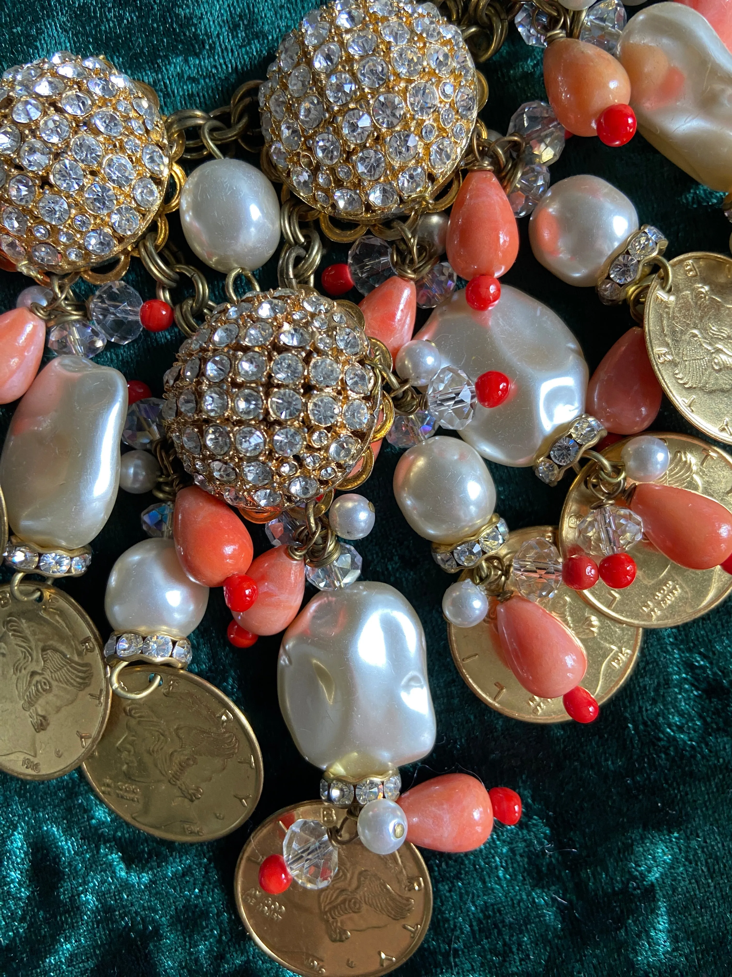 Fabulous Designer VRBA Gold Coin and Pearl Statement Necklace