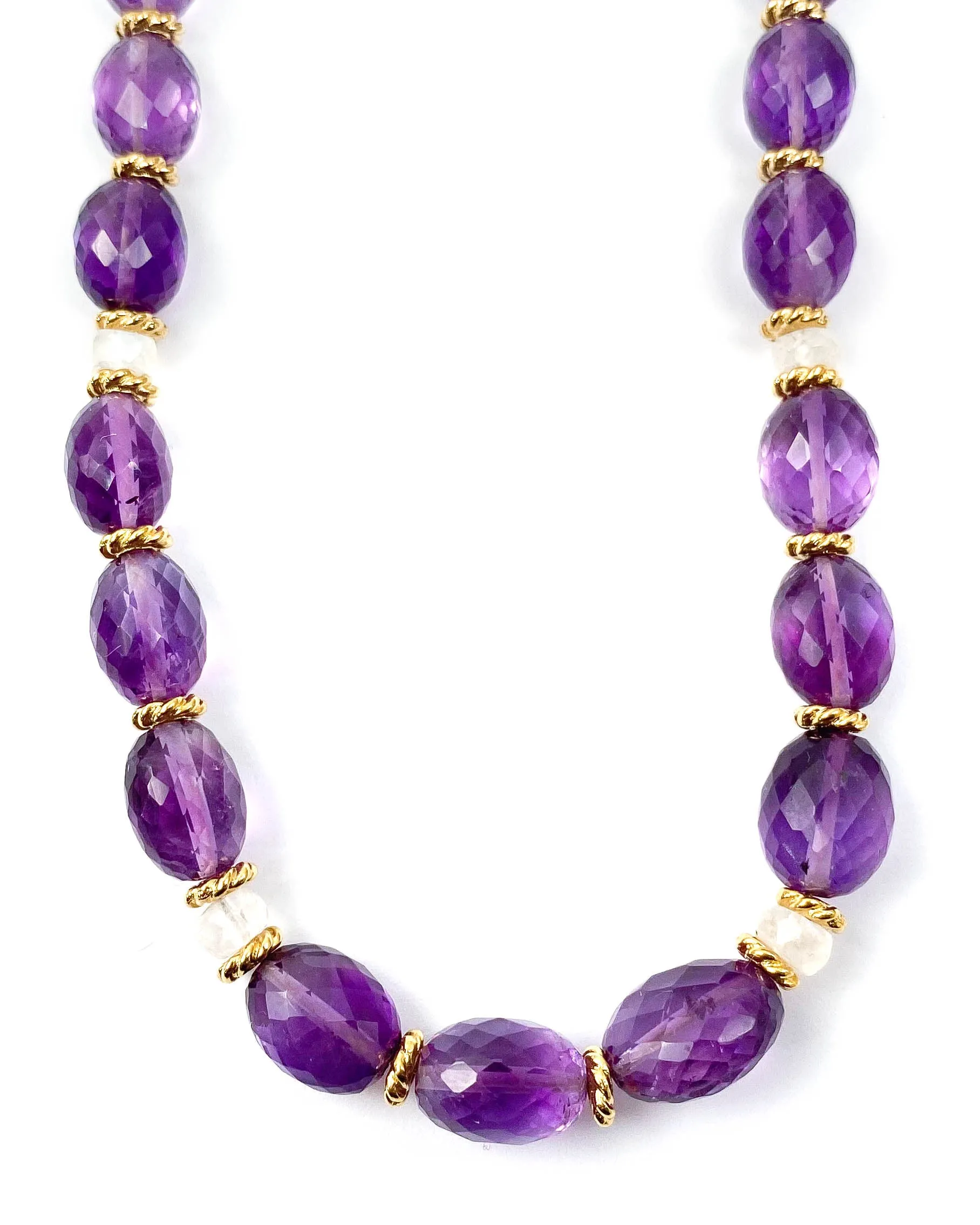 Faceted Amethyst and White Moonstone Strand Necklace