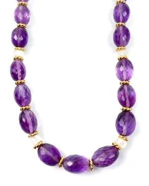 Faceted Amethyst and White Moonstone Strand Necklace