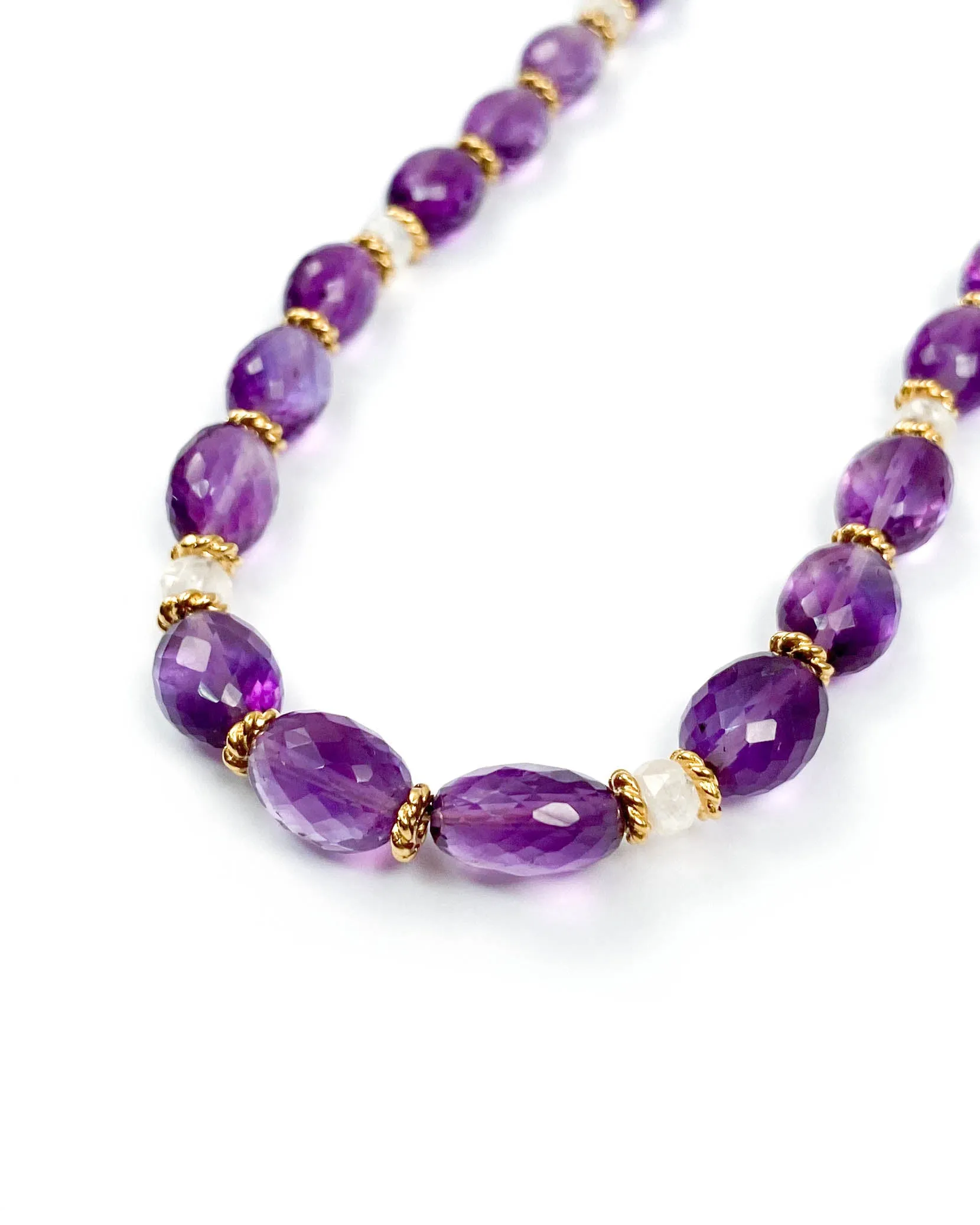 Faceted Amethyst and White Moonstone Strand Necklace