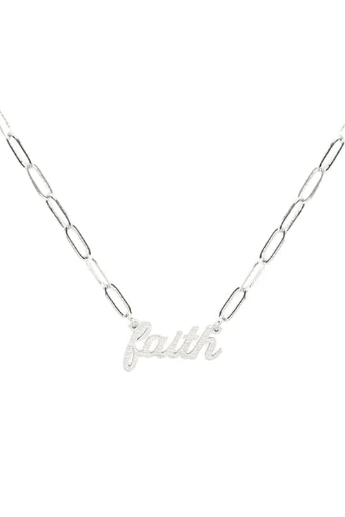 Faith Inspirational Brass Clip Chain Necklace Burnish Silver - Pack of 6