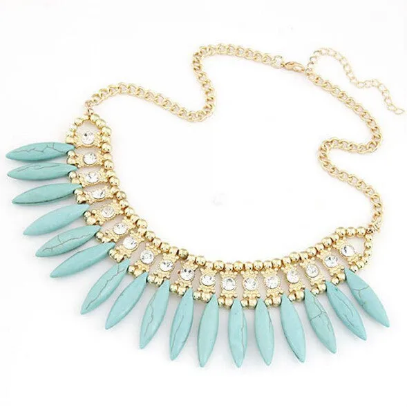 Fashion Women Crystal Pendant Chain Choker Chunky Statement Bib Necklace BOHO