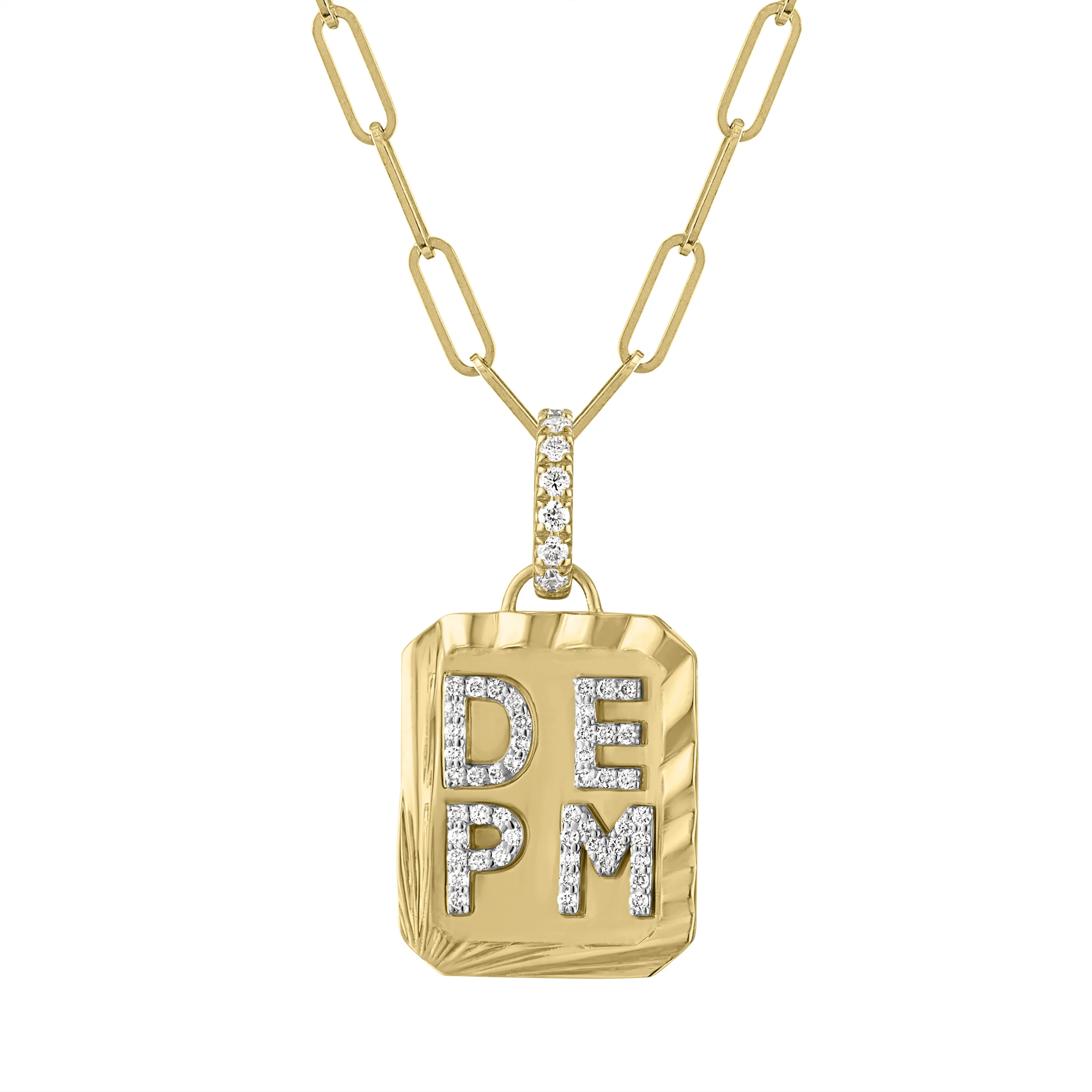 Fiona Fluted Diamond Dog Tag Charm Necklace