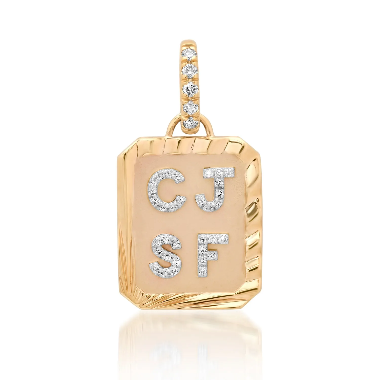 Fiona Fluted Diamond Dog Tag Charm Necklace
