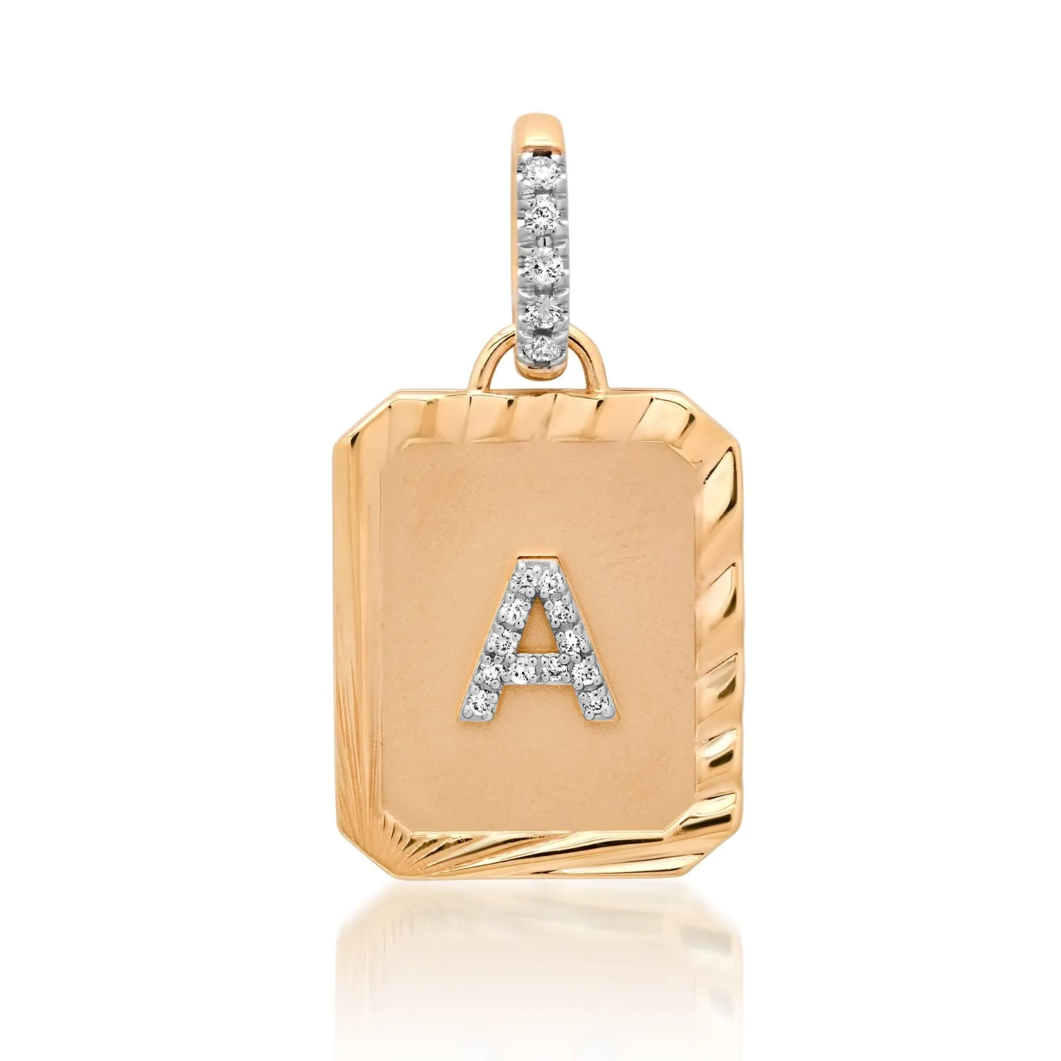 Fiona Fluted Diamond Dog Tag Charm Necklace