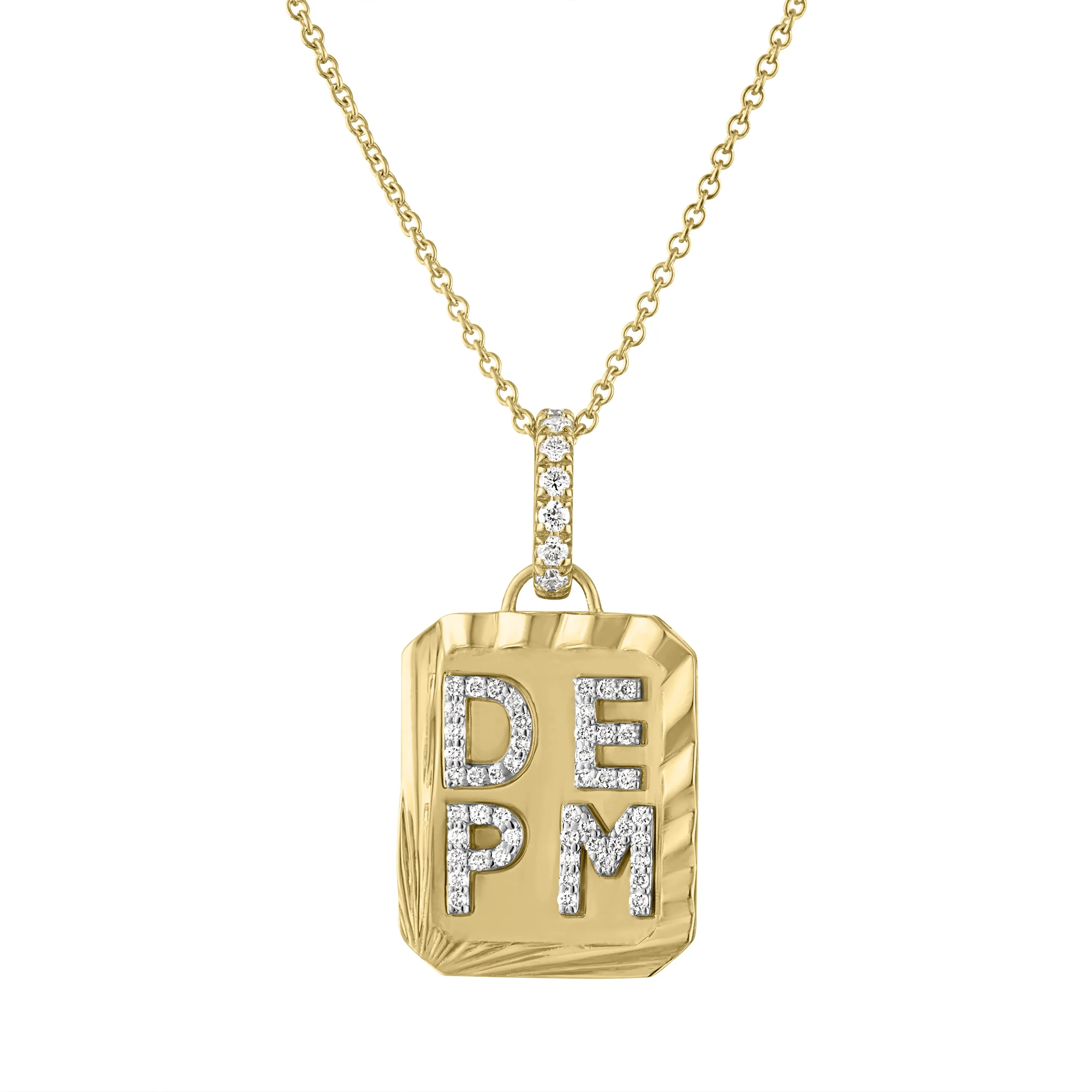Fiona Fluted Diamond Dog Tag Charm Necklace
