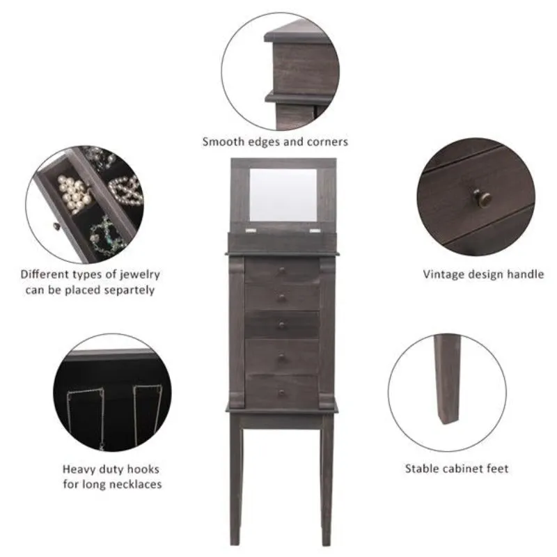 Five Draw Armoire Jewelry Cabinet