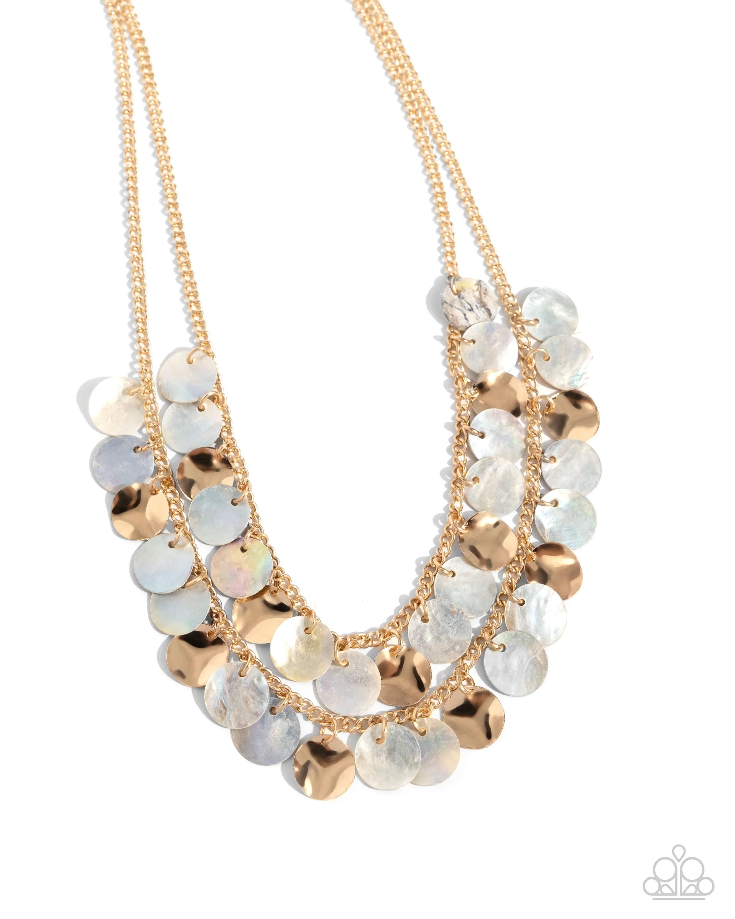 Flickering Finesse - Brown - Seashell and Gold Disc Tiered Paparazzi Short Necklace