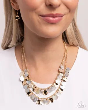Flickering Finesse - Brown - Seashell and Gold Disc Tiered Paparazzi Short Necklace