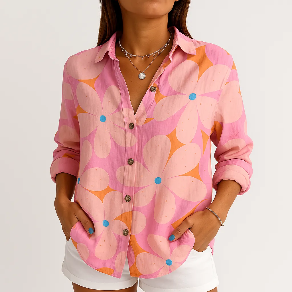 Floral Embroidered Button-Up Shirt | Lightweight Cotton Blend | Subtle Boho Charm